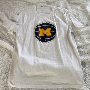 Michigan Wolverines Jordan White Tee with Blue and Yellow Logo